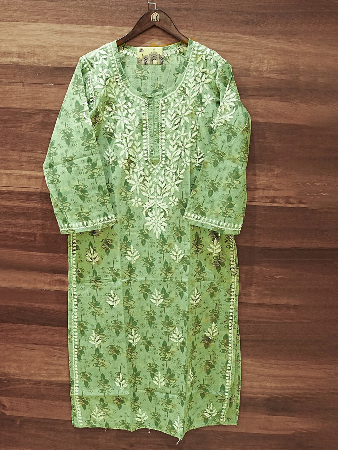 Ada Hand Embroidered Green Cotton Lucknowi Chikankari Straight Kurta A411580
