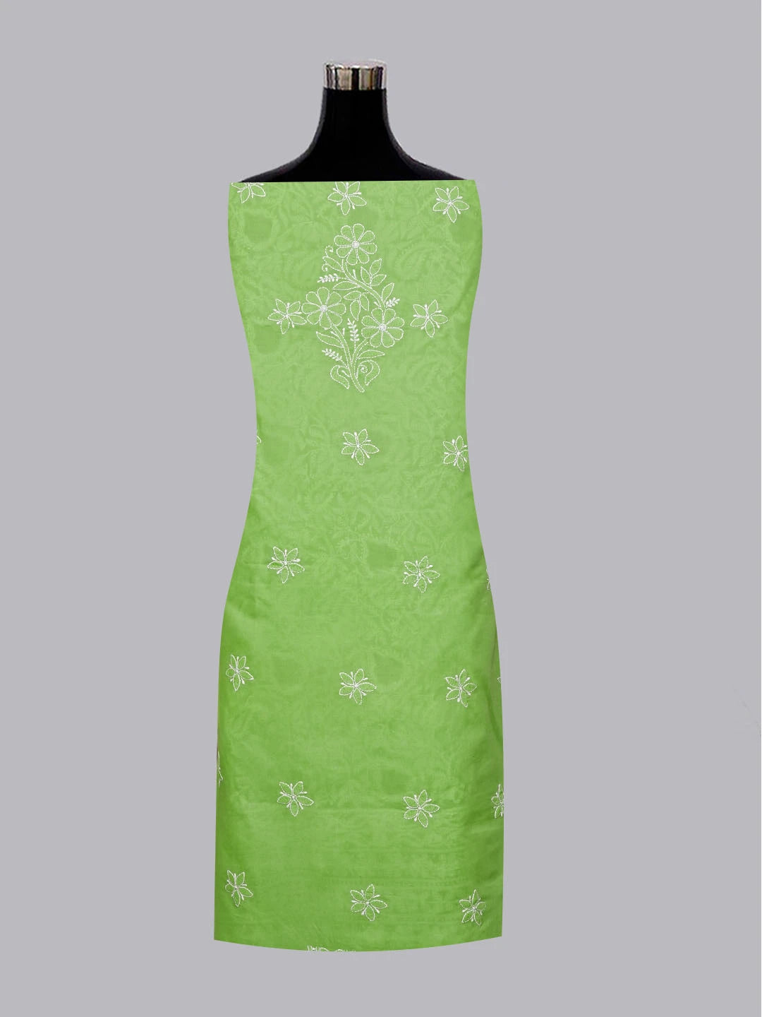 Ada Hand Embroidered Green Cotton Lucknowi Chikankari Unstitched Suit Piece 01A550891