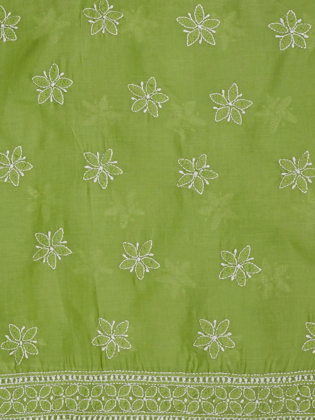 Ada Hand Embroidered Green Cotton Lucknowi Chikankari Unstitched Suit Piece 01A550891