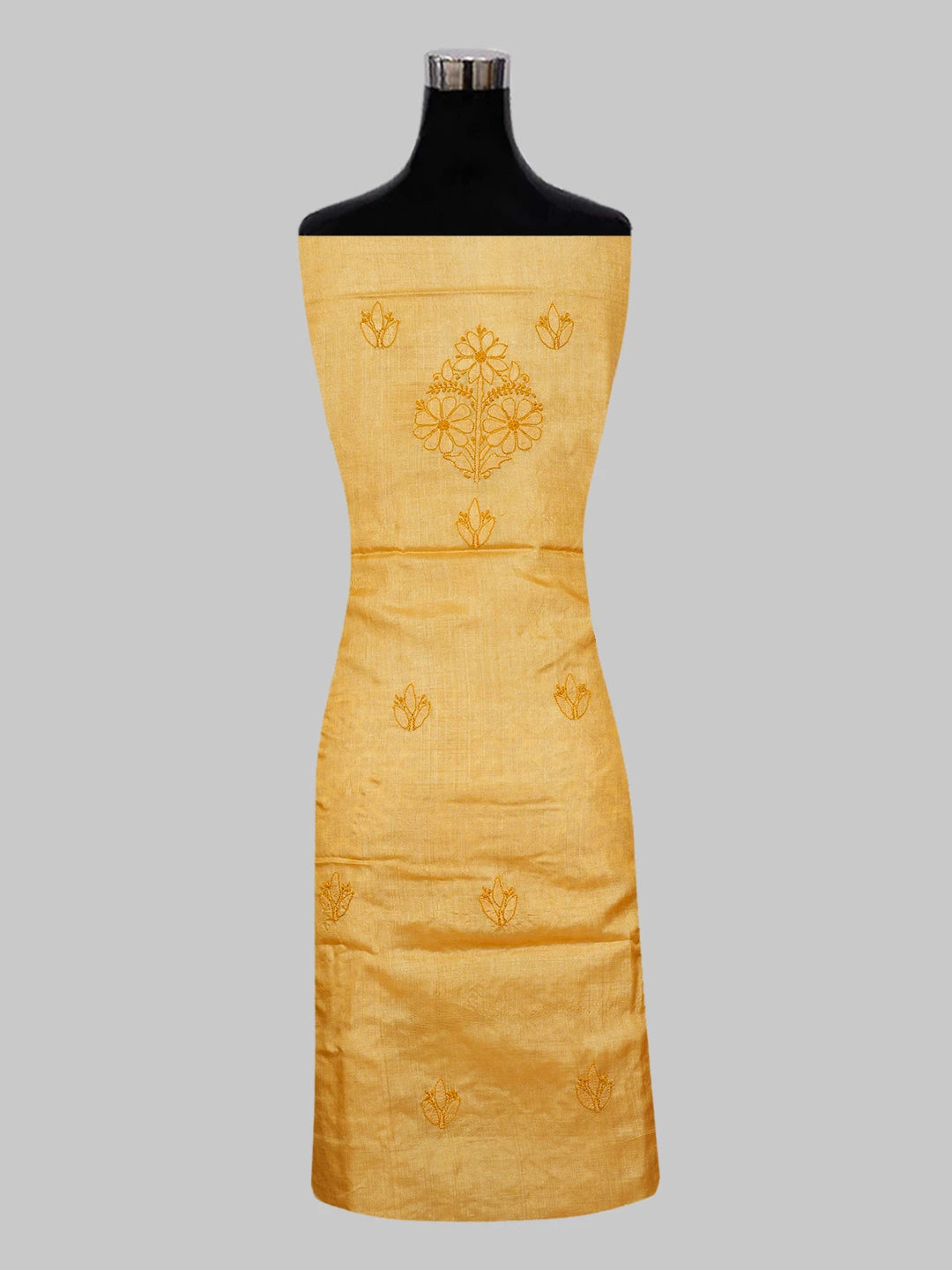 Ada Hand Embroidered Mustard Silk Lucknowi Chikankari Unstitched Suit Piece 01A546540
