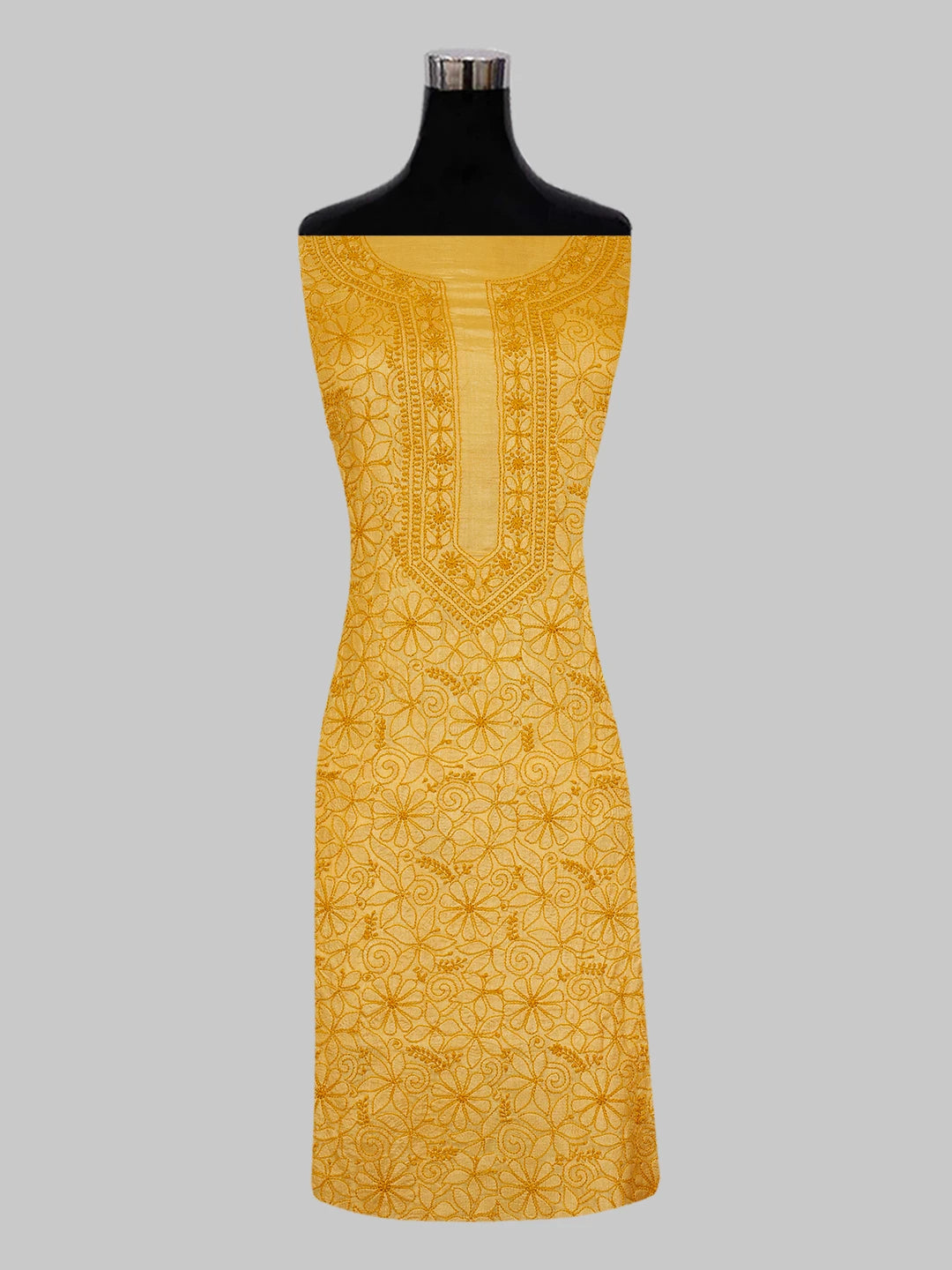 Ada Hand Embroidered Mustard Silk Lucknowi Chikankari Unstitched Suit Piece 01A546540
