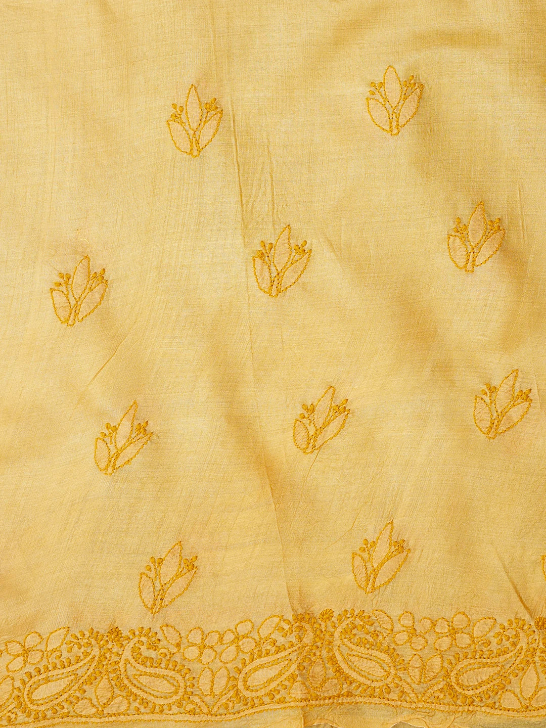 Ada Hand Embroidered Mustard Silk Lucknowi Chikankari Unstitched Suit Piece 01A546540