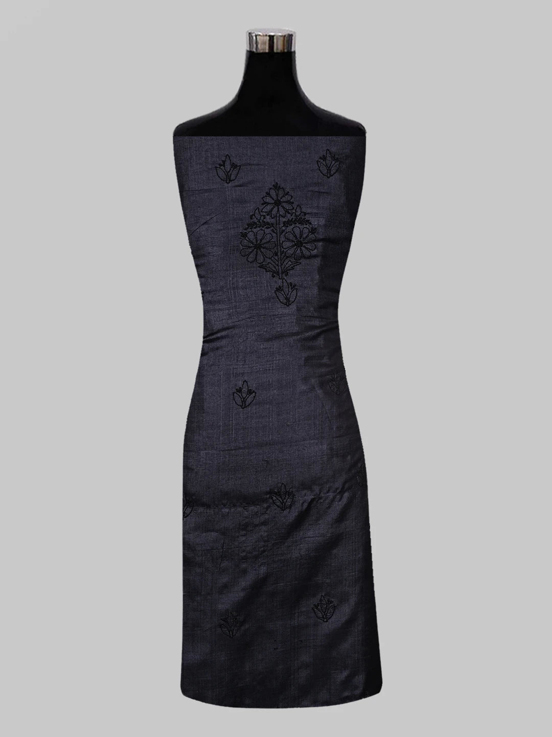 Ada Hand Embroidered Black Silk Lucknowi Chikankari Unstitched Suit Piece 01A546538