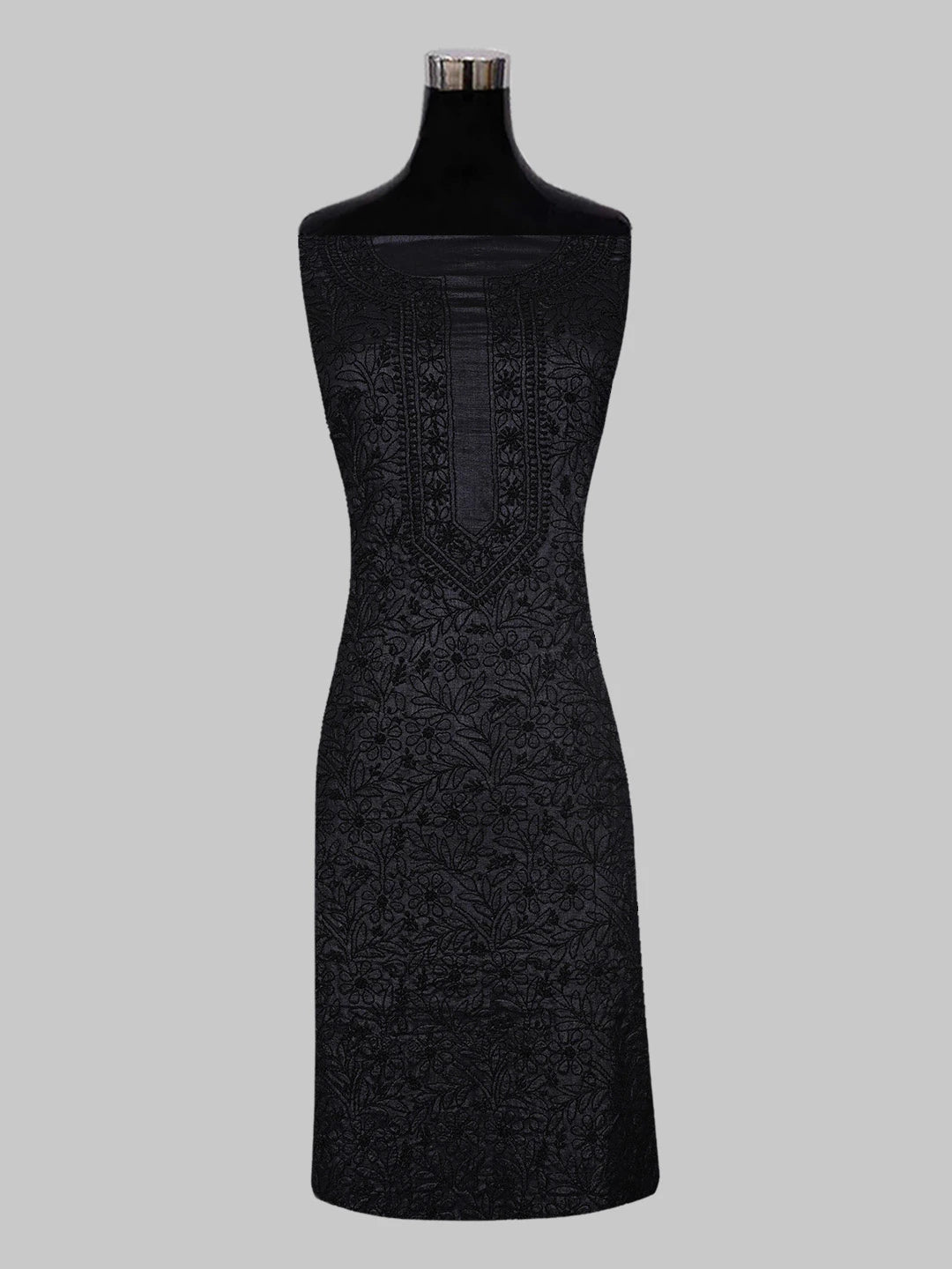 Ada Hand Embroidered Black Silk Lucknowi Chikankari Unstitched Suit Piece 01A546538