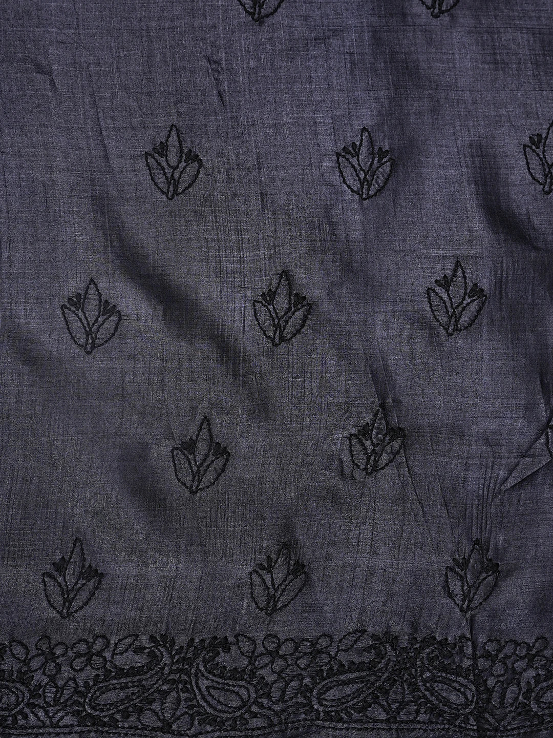 Ada Hand Embroidered Black Silk Lucknowi Chikankari Unstitched Suit Piece 01A546538