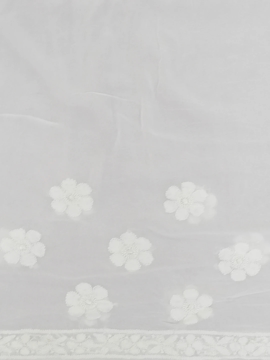 Ada Hand Embroidered White Viscose Georgette Lucknowi Chikankari Saree and Blouse 01A535679