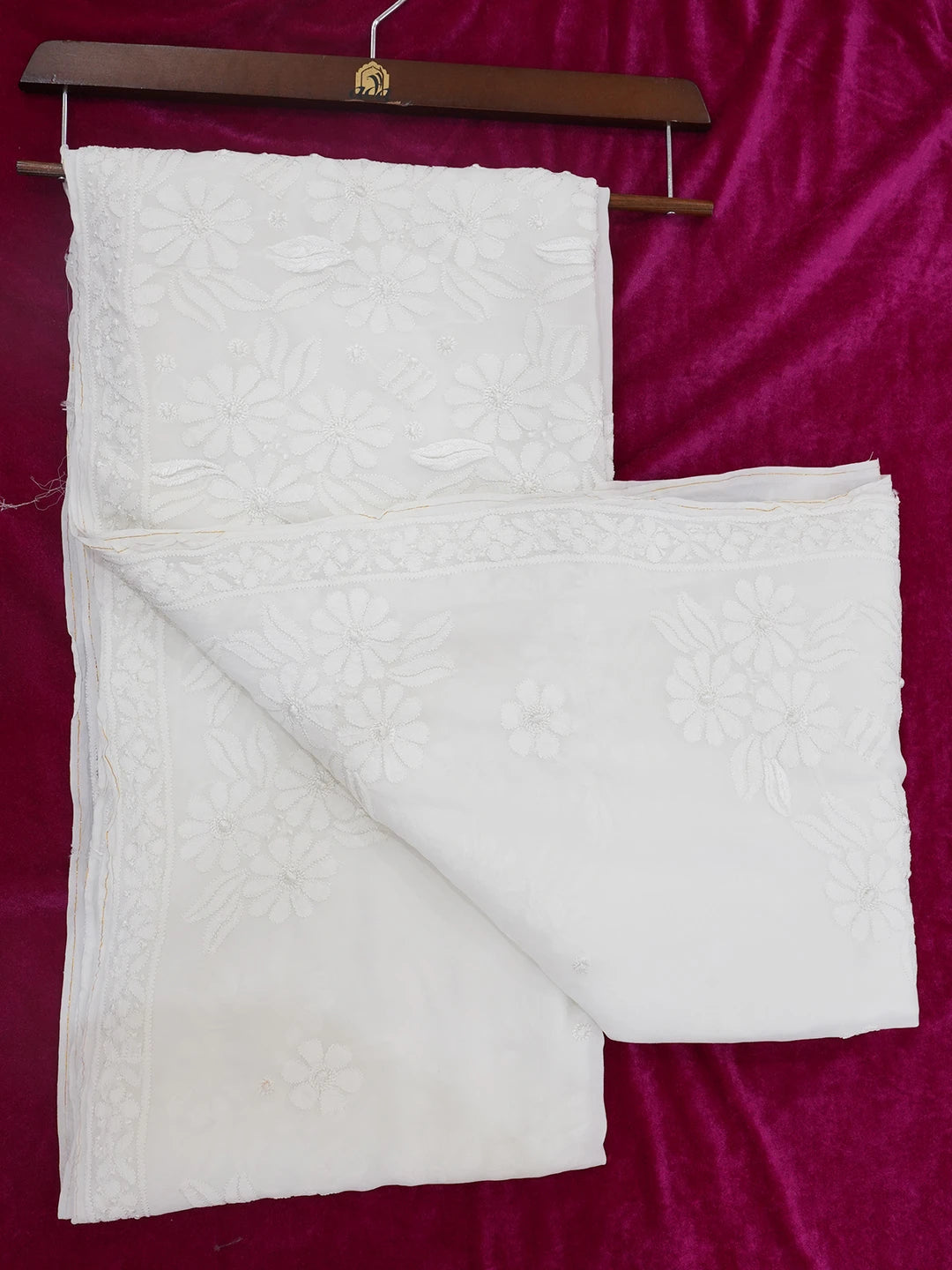 Ada Hand Embroidered White Viscose Georgette Lucknowi Chikankari Saree and Blouse 01A535679