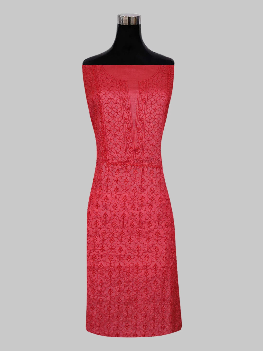 Ada Hand Embroidered Red Silk Lucknowi Chikankari Unstitched Suit Piece 01A546542