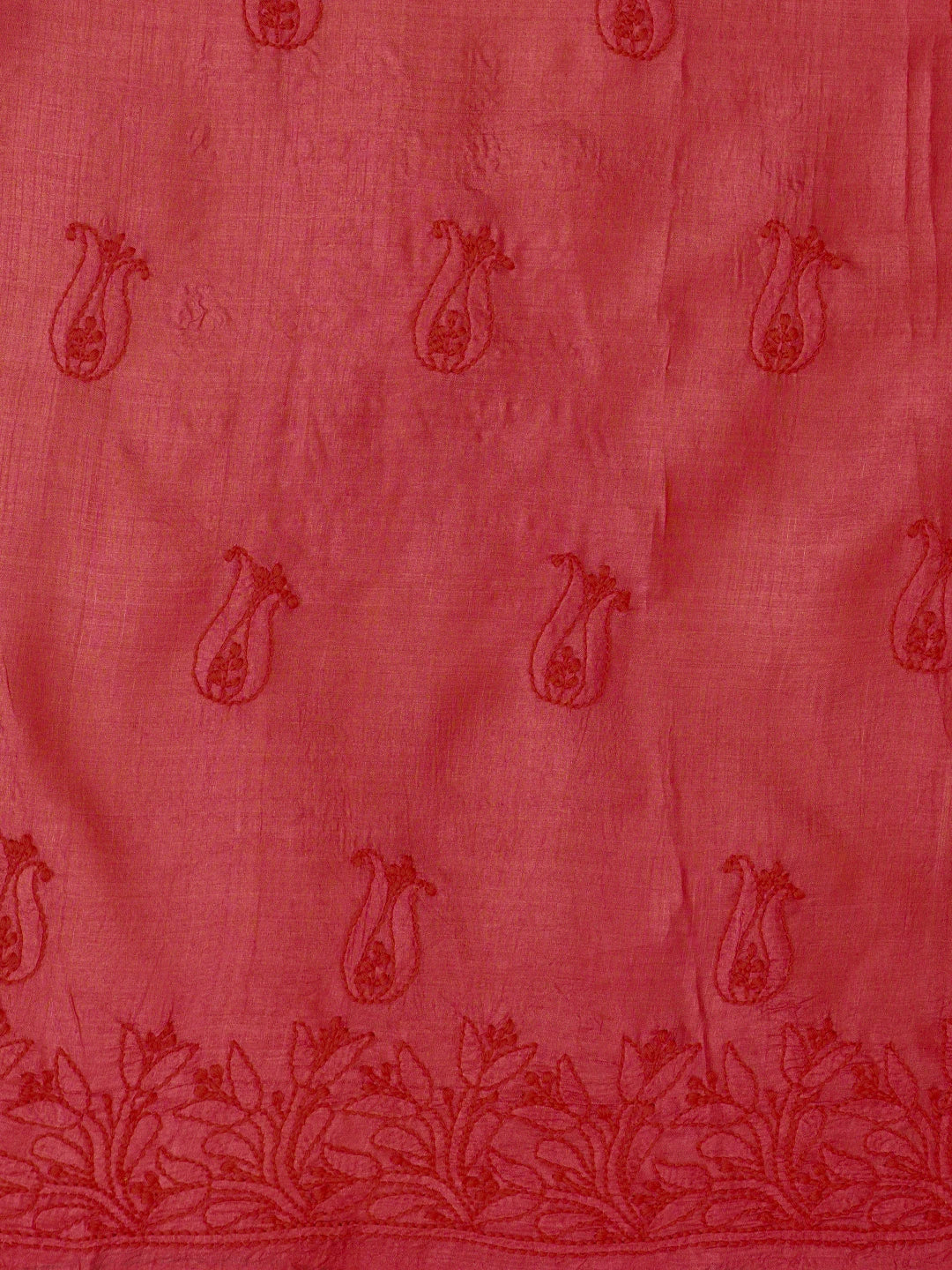 Ada Hand Embroidered Red Silk Lucknowi Chikankari Unstitched Suit Piece 01A546542