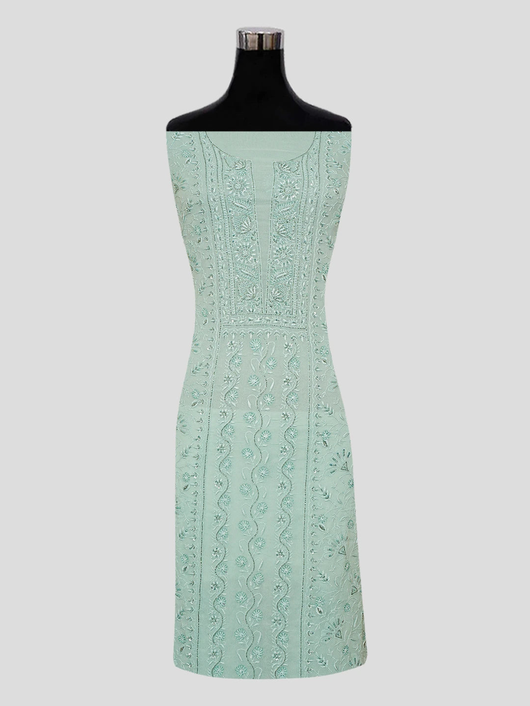 Ada Hand Embroidered Teal Green Viscose Georgette Lucknowi Chikankari Unstitched Kurta Dupatta Set With Sequinned Work 01A535033