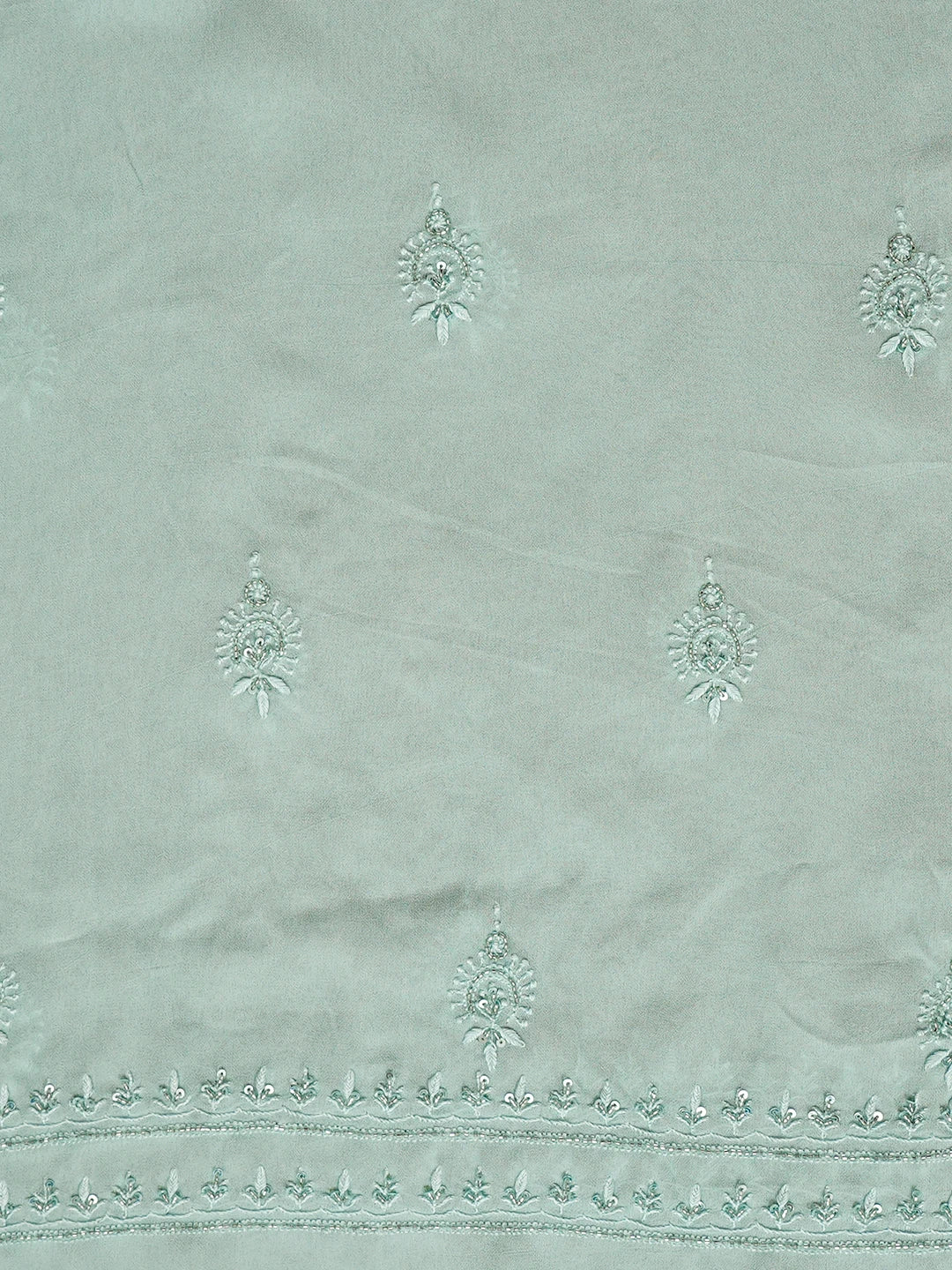 Ada Hand Embroidered Teal Green Viscose Georgette Lucknowi Chikankari Unstitched Kurta Dupatta Set With Sequinned Work 01A535033