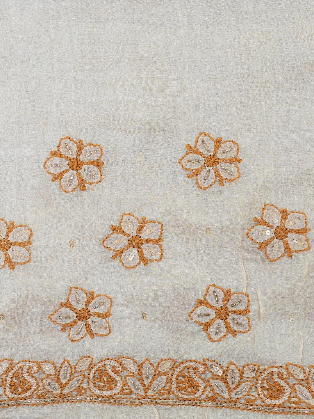 Ada Hand Embroidered Fawn Silk Lucknowi Chikankari Saree and Blouse 01A397950