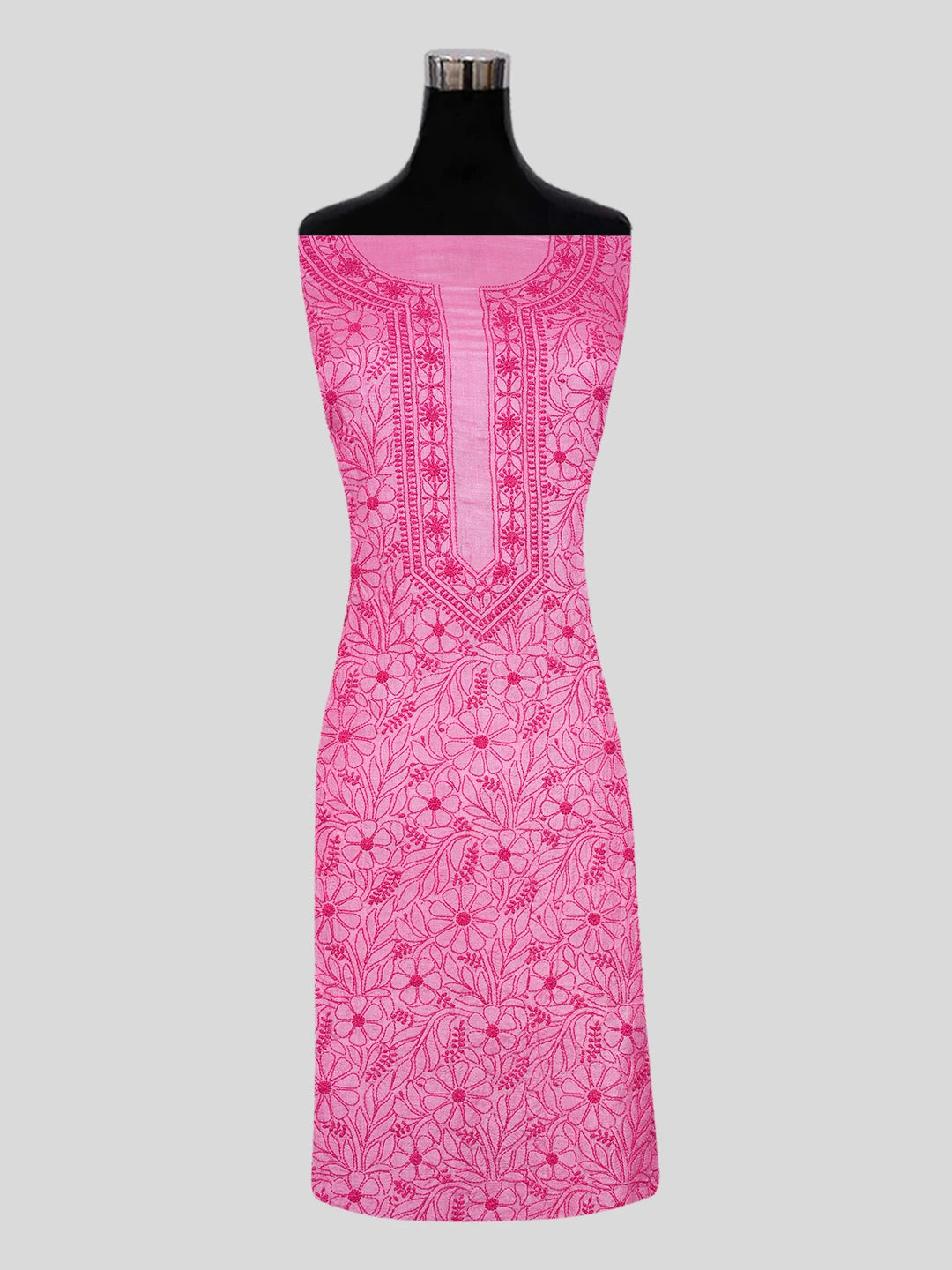 Ada Hand Embroidered Onion Pink Silk Lucknowi Chikankari Unstitched Suit Piece 01A546598