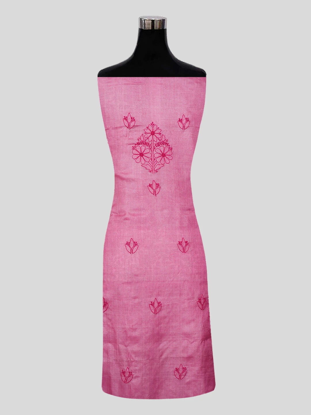 Ada Hand Embroidered Onion Pink Silk Lucknowi Chikankari Unstitched Suit Piece 01A546598