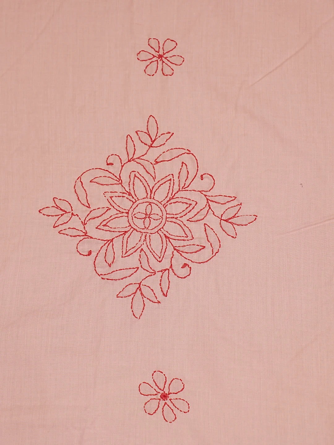 Ada Hand Embroidered Pink Cotton Lucknowi Chikankari Bed Sheet With Pillow And Cushion Cover Set 01A404930