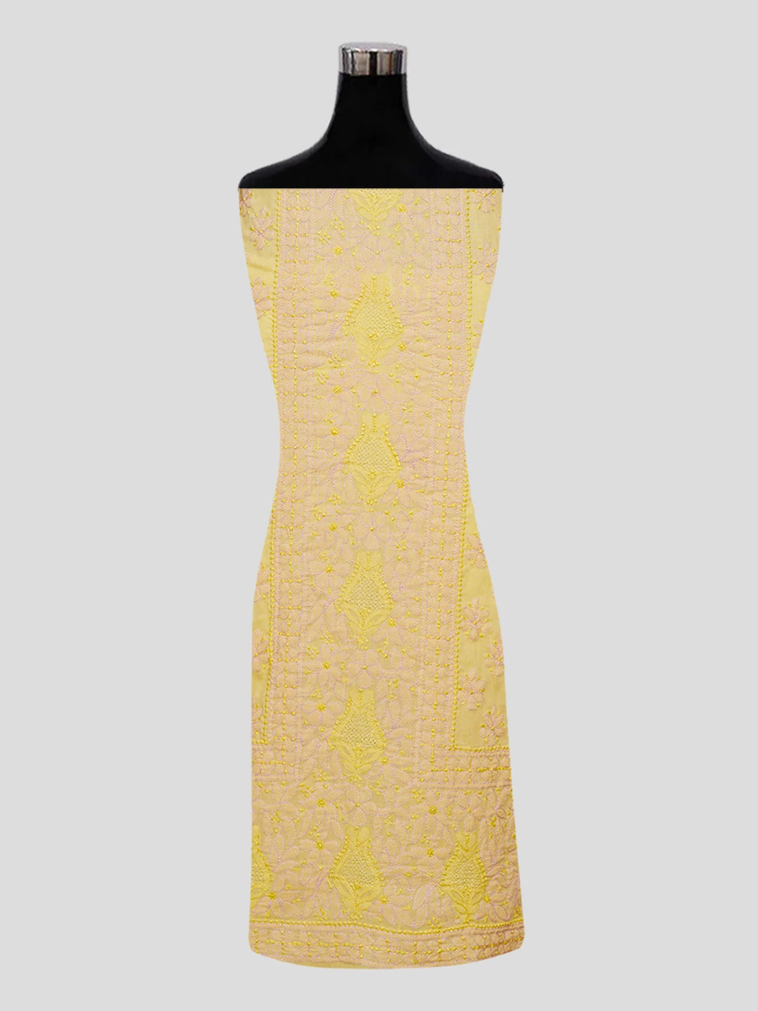 Ada Hand Embroidered Lemon Yellow Cotton Lucknowi Chikankari Unstitched Suit Piece 01A550432