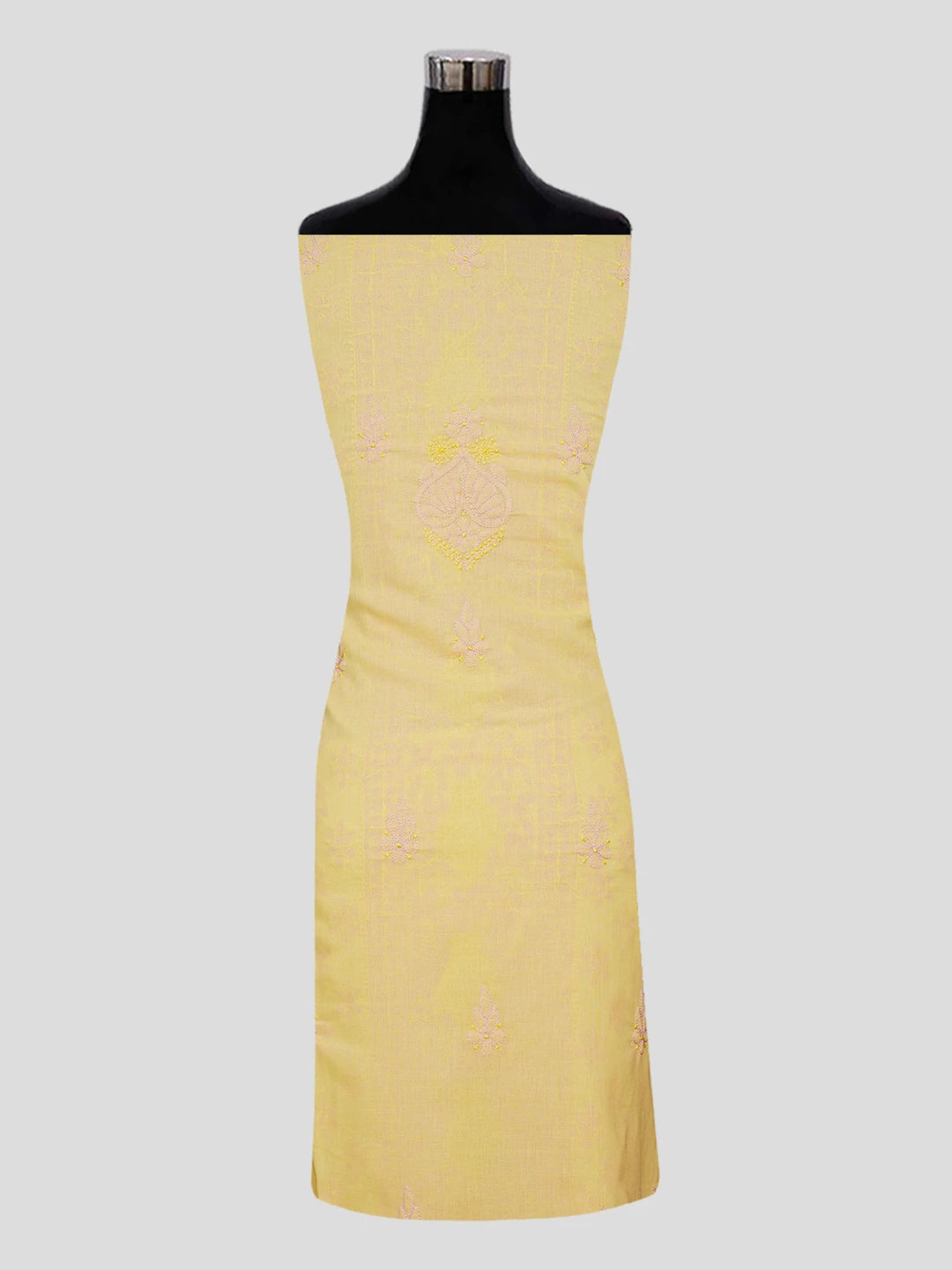 Ada Hand Embroidered Lemon Yellow Cotton Lucknowi Chikankari Unstitched Suit Piece 01A550432