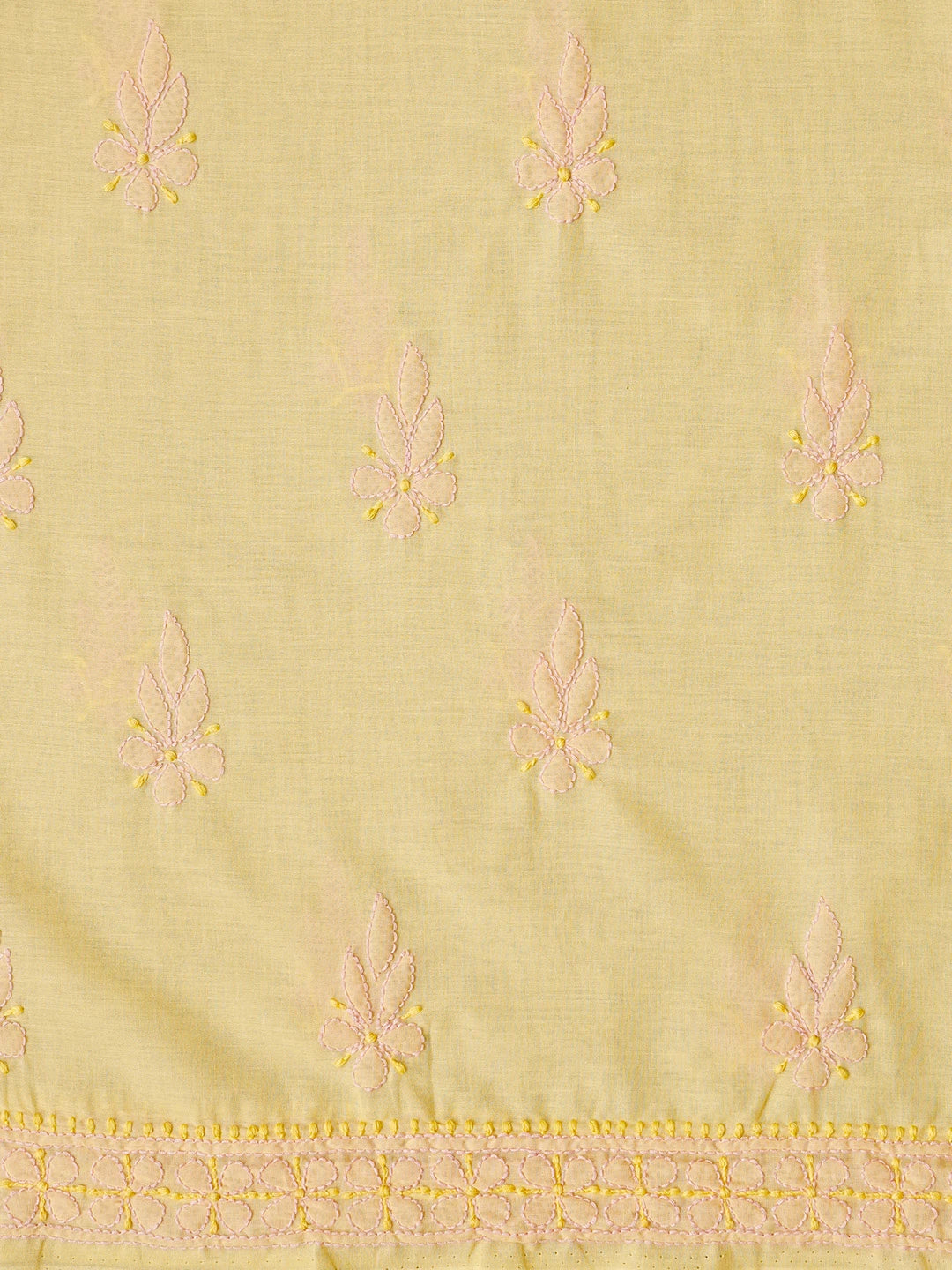 Ada Hand Embroidered Lemon Yellow Cotton Lucknowi Chikankari Unstitched Suit Piece 01A550432