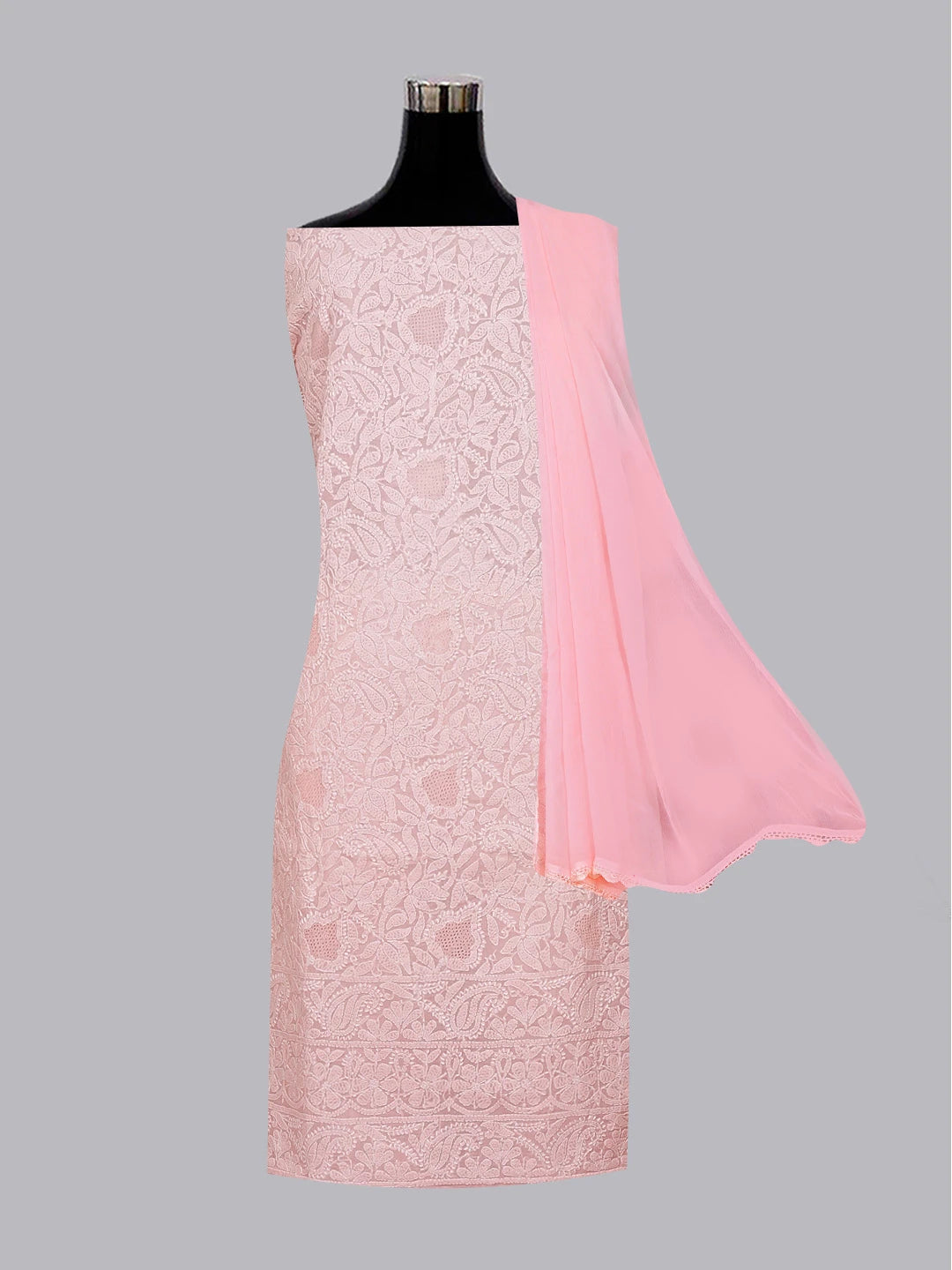 Ada Hand Embroidered Pink Cotton Lucknowi Chikankari Unstitched Suit Piece 01A550841