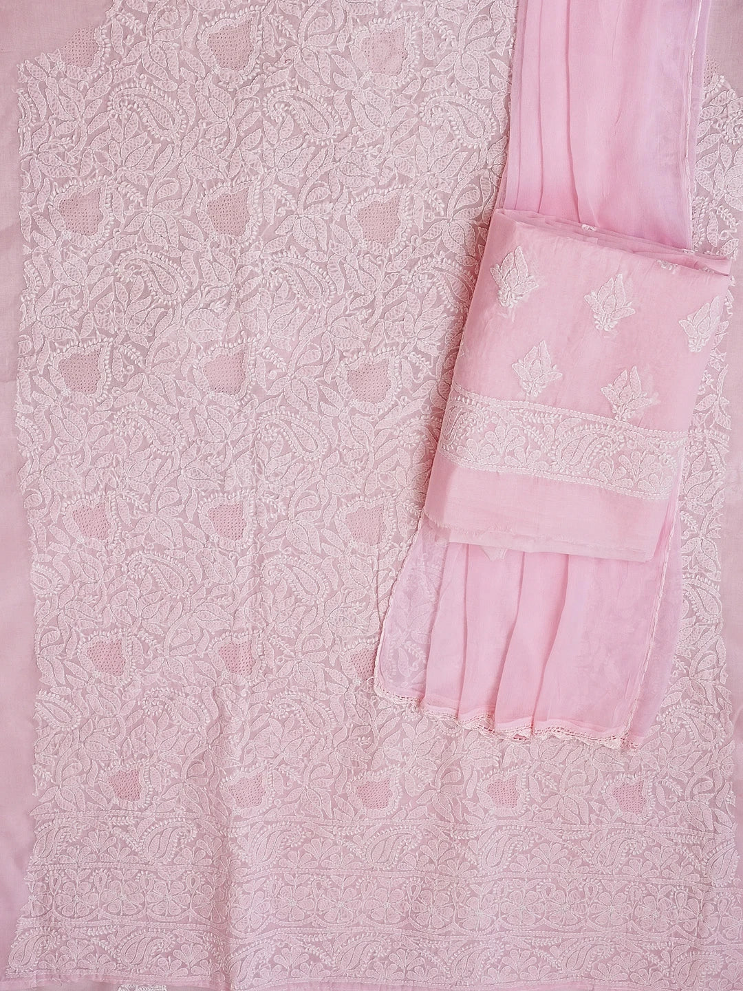 Ada Hand Embroidered Pink Cotton Lucknowi Chikankari Unstitched Suit Piece 01A550841
