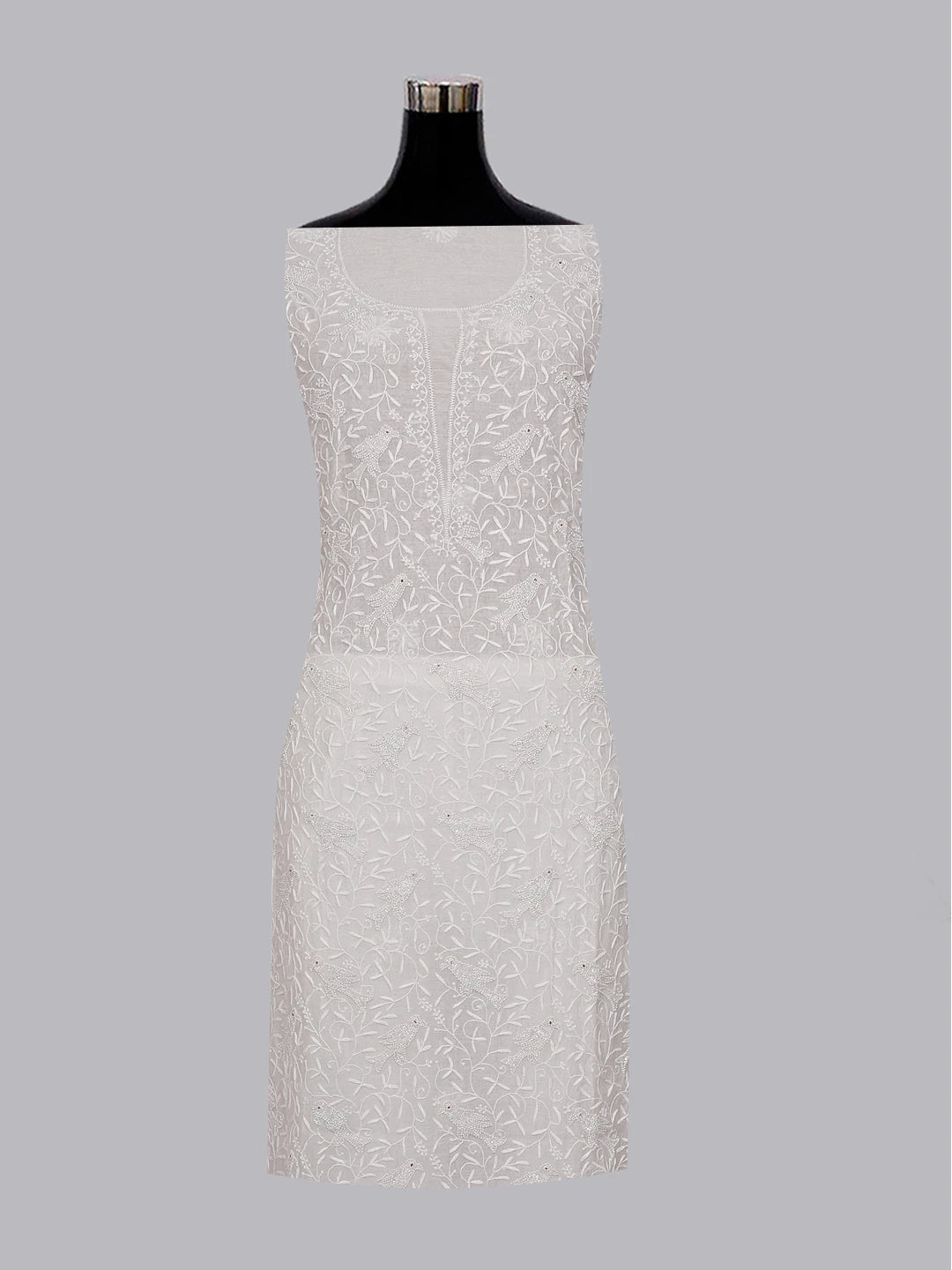 Ada Hand Embroidered Off White Chanderi Lucknowi Chikankari Unstitched Kurta Dupatta Set With Pearl Work 01A552428