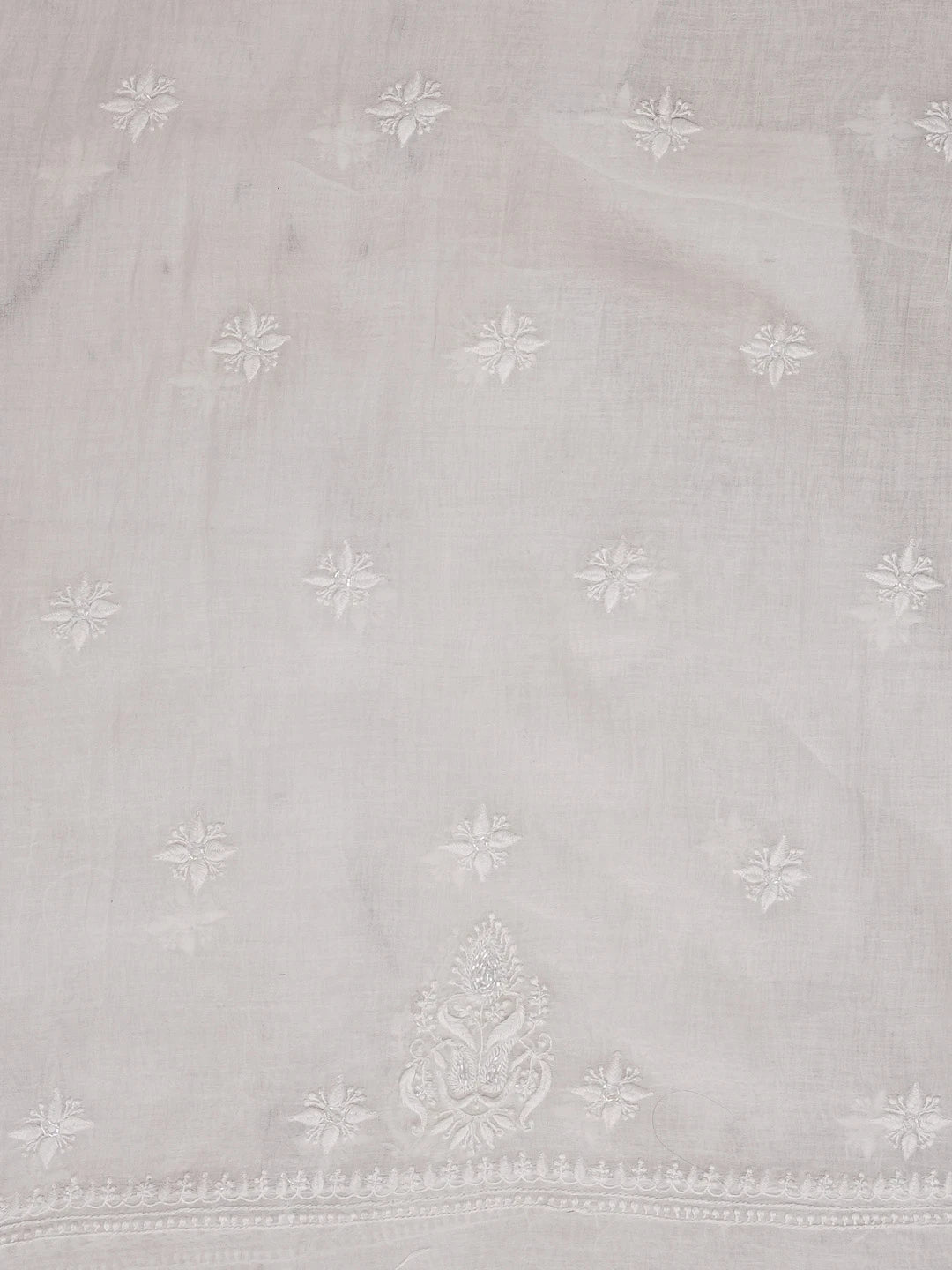Ada Hand Embroidered Off White Chanderi Lucknowi Chikankari Unstitched Kurta Dupatta Set With Pearl Work 01A552413