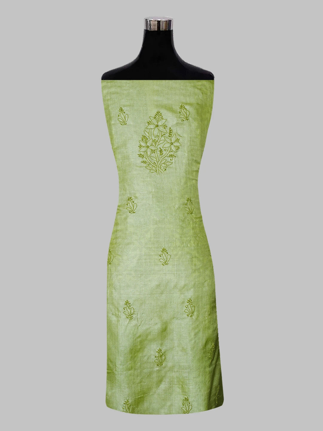 Ada Hand Embroidered Leaf Green Silk Lucknowi Chikankari Unstitched Suit Piece 01A546584