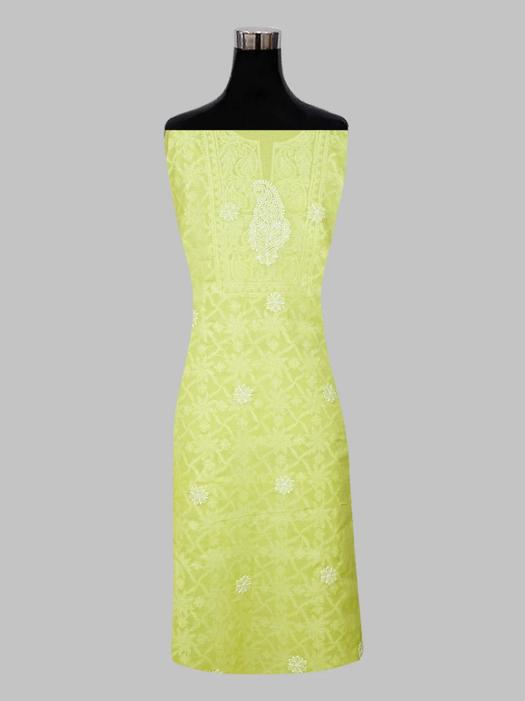 Ada Hand Embroidered Lime Green Cotton Lucknowi Chikankari Unstitched Suit Piece 01A547360