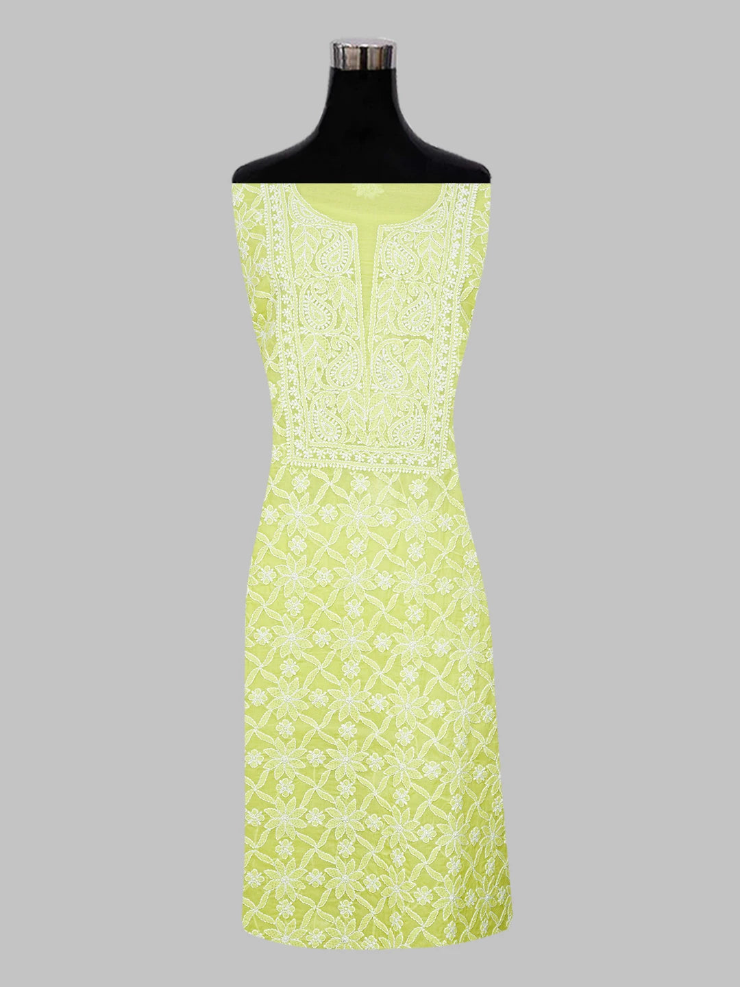Ada Hand Embroidered Lime Green Cotton Lucknowi Chikankari Unstitched Suit Piece 01A547360