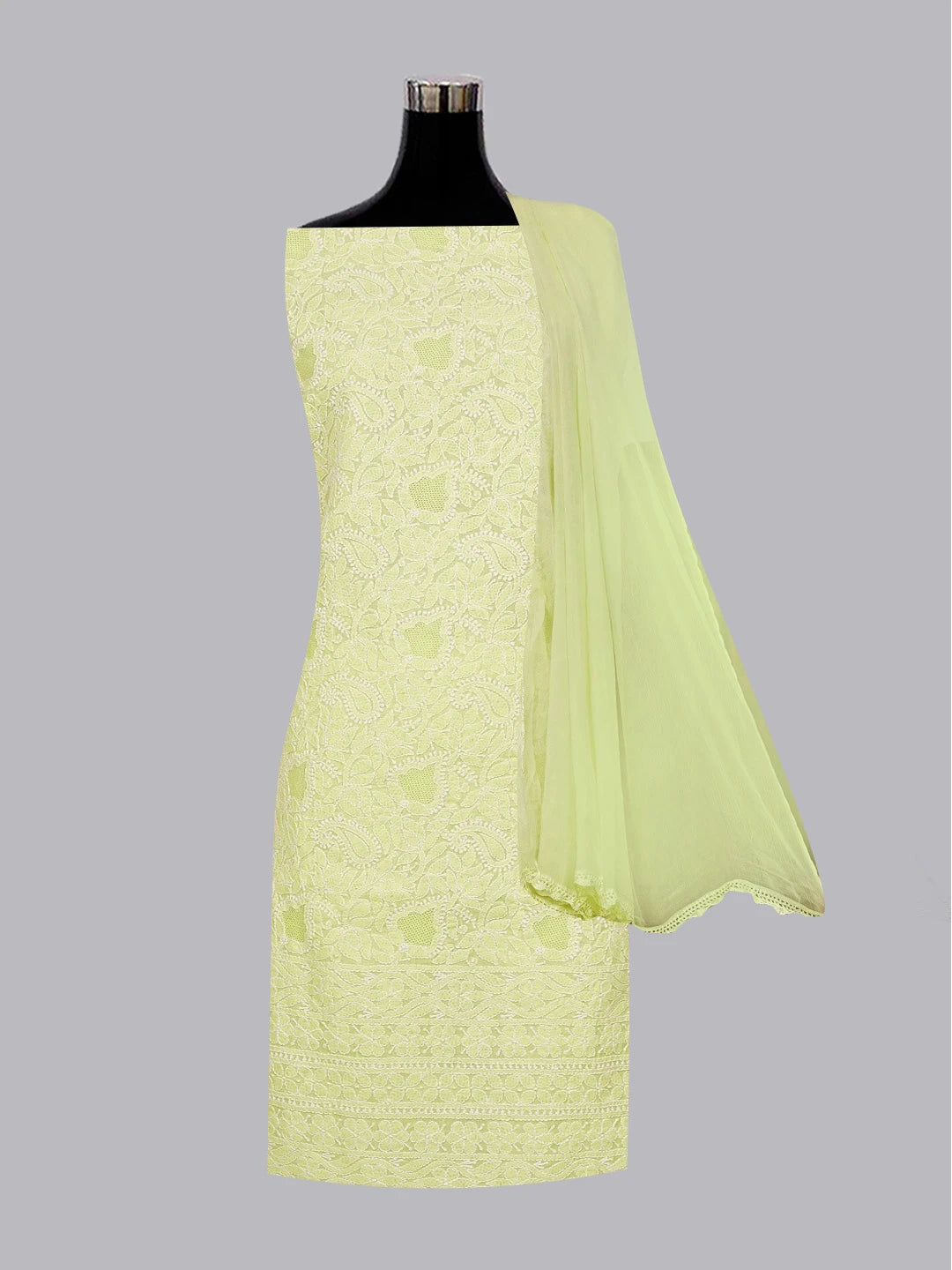 Ada Hand Embroidered Lemon Cotton Lucknowi Chikankari Unstitched Suit Piece 01A550846