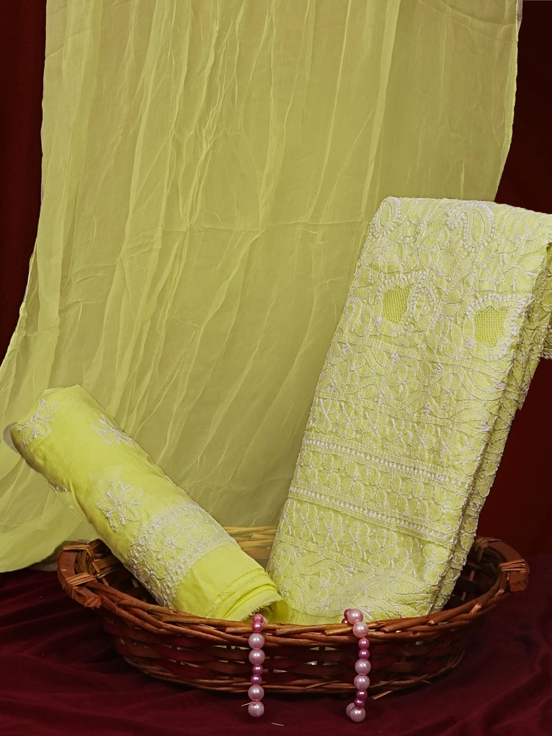 Ada Hand Embroidered Lemon Cotton Lucknowi Chikankari Unstitched Suit Piece 01A550846