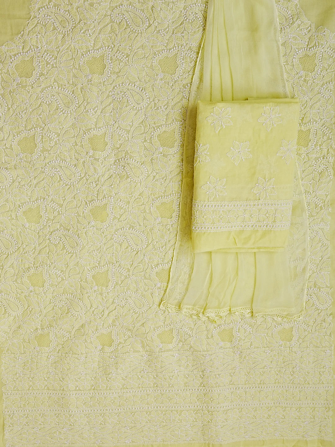 Ada Hand Embroidered Lemon Cotton Lucknowi Chikankari Unstitched Suit Piece 01A550846