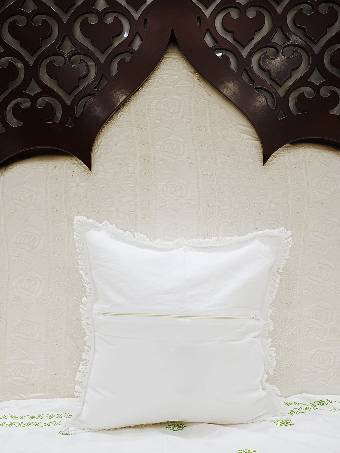 Ada Hand Embroidered White Cotton Lucknowi Chikankari Cushion Cover 01A502896