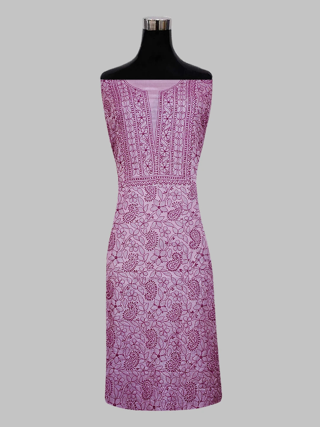 Ada Hand Embroidered Heather Mauve Silk Lucknowi Chikankari Unstitched Suit Piece 01A546607