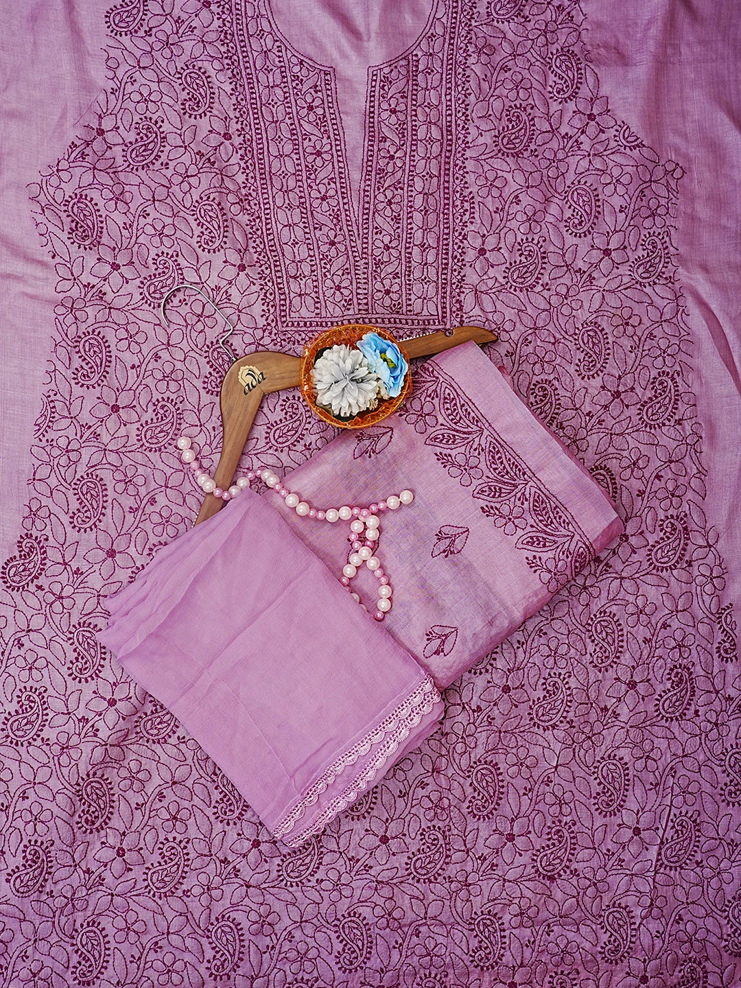 Ada Hand Embroidered Heather Mauve Silk Lucknowi Chikankari Unstitched Suit Piece 01A546607