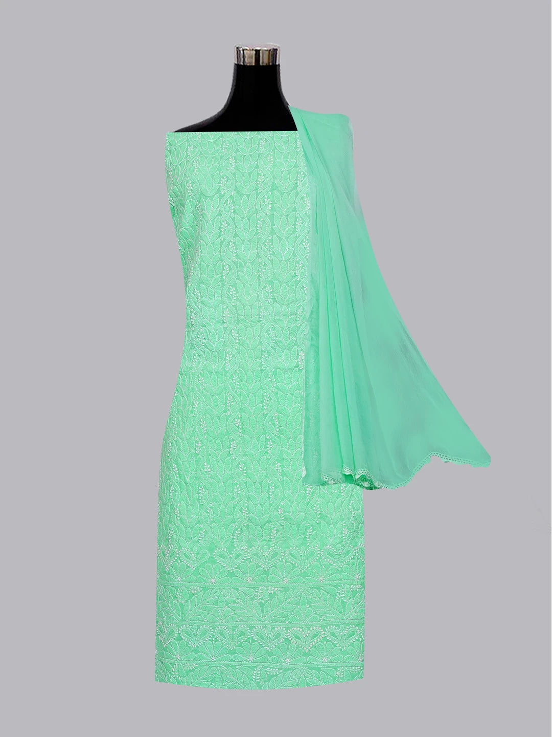 Ada Hand Embroidered Sea Green Cotton Lucknowi Chikankari Unstitched Suit Piece 01A550833