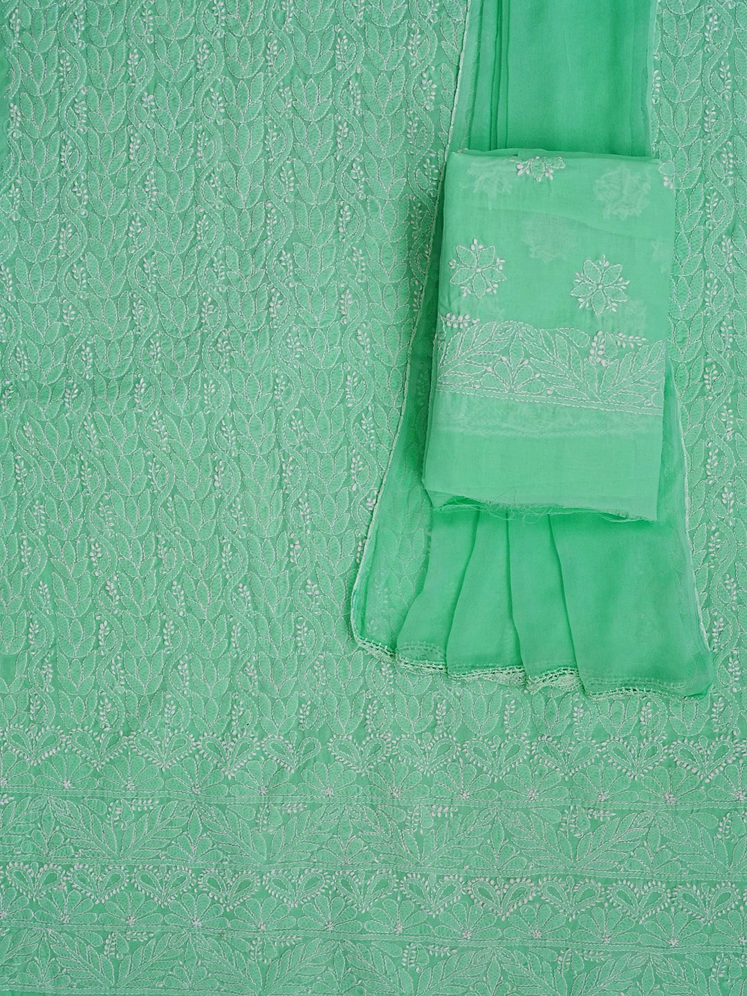 Ada Hand Embroidered Sea Green Cotton Lucknowi Chikankari Unstitched Suit Piece 01A550833