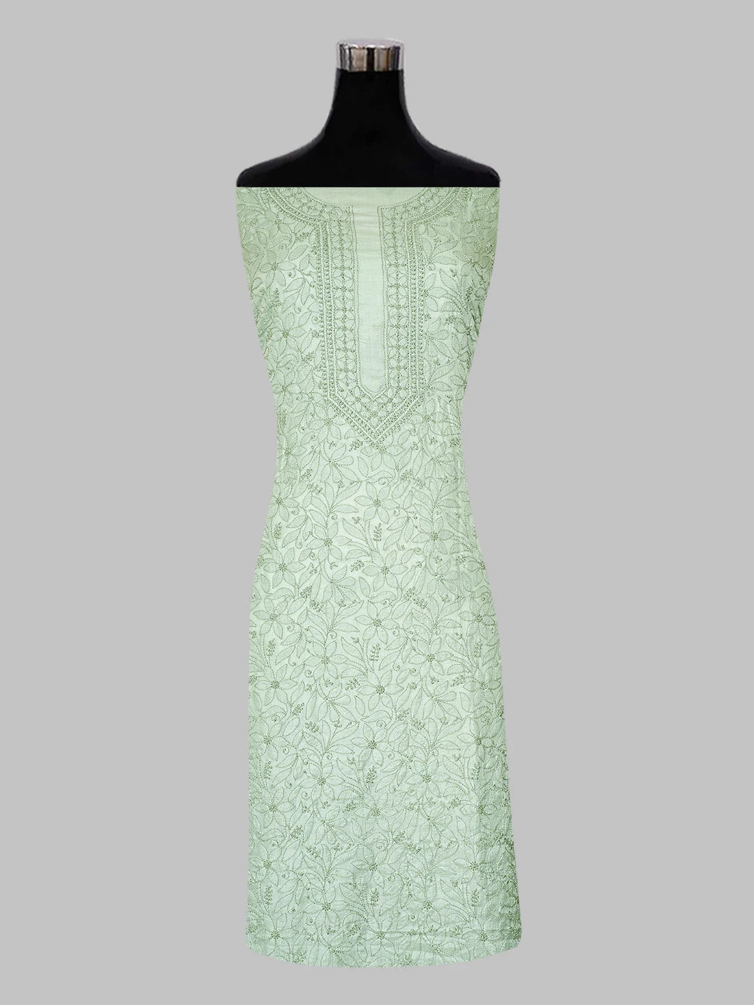Ada Hand Embroidered LIght Pista Green Silk Lucknowi Chikankari Unstitched Suit Piece 01A546589