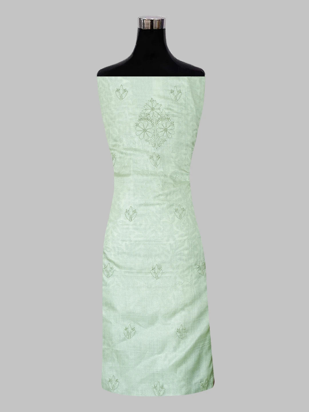 Ada Hand Embroidered LIght Pista Green Silk Lucknowi Chikankari Unstitched Suit Piece 01A546589