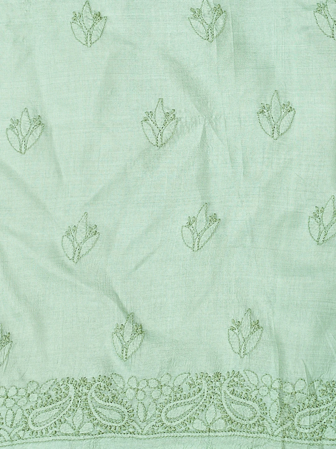 Ada Hand Embroidered LIght Pista Green Silk Lucknowi Chikankari Unstitched Suit Piece 01A546589