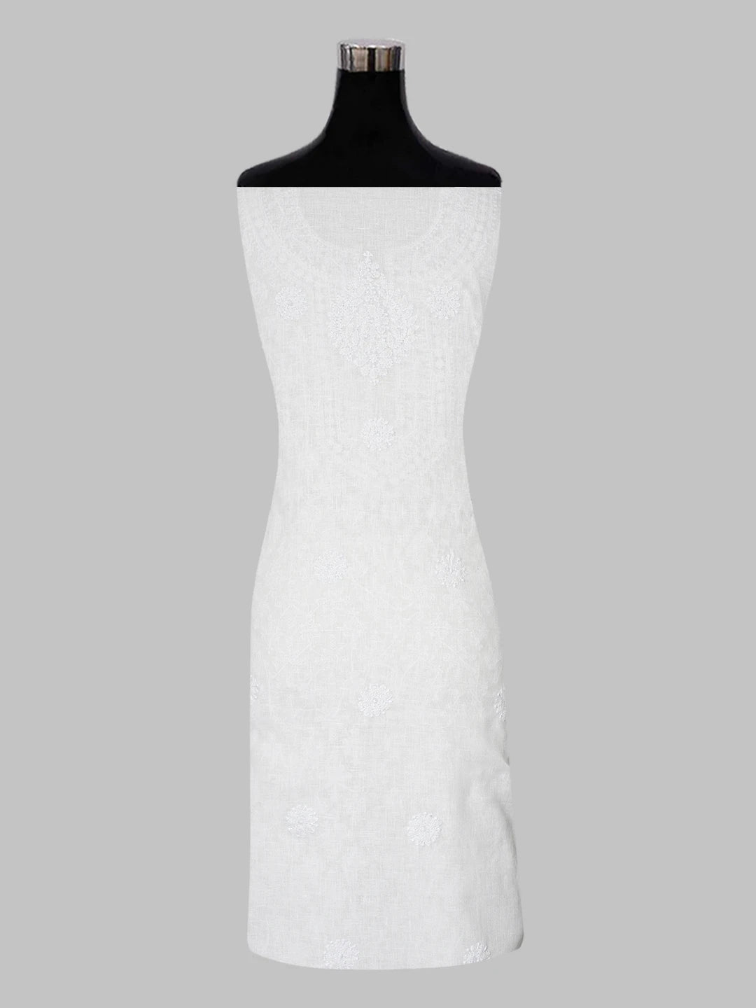 Ada Hand Embroidered White Linen Lucknowi Chikankari Unstitched Suit Piece 01A547368