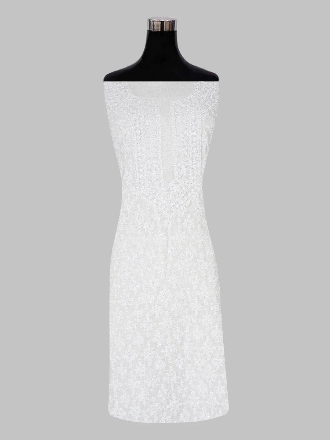 Ada Hand Embroidered White Linen Lucknowi Chikankari Unstitched Suit Piece 01A547368