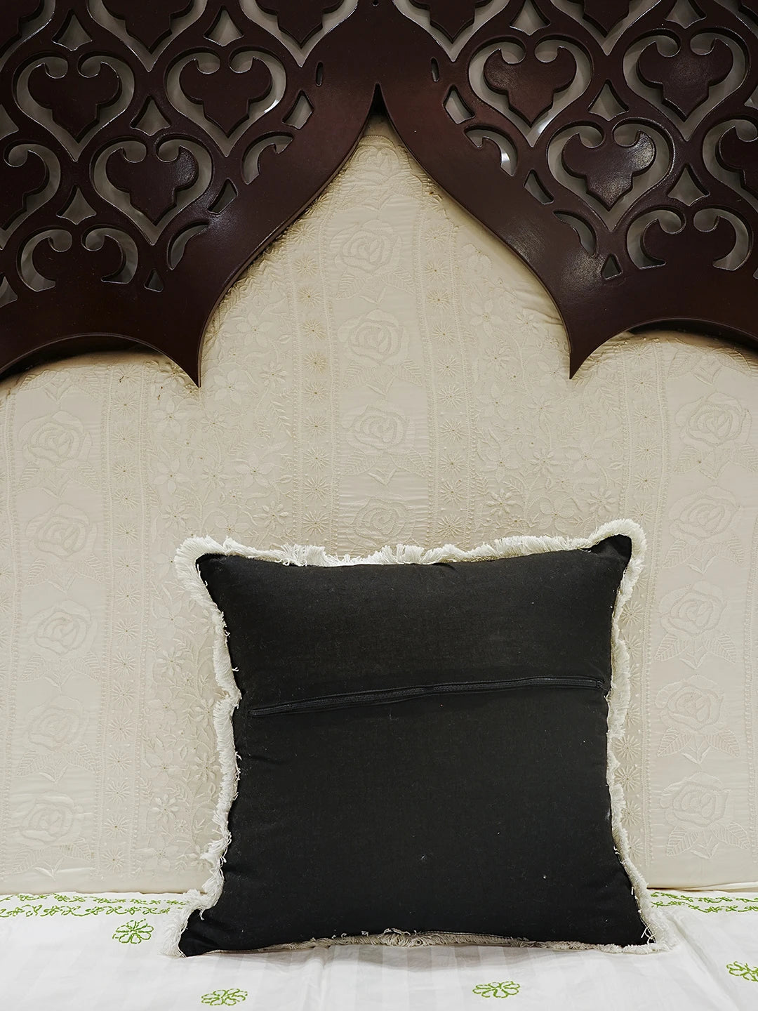 Ada Hand Embroidered Black Cotton Lucknowi Chikankari Cushion Cover 01A501237
