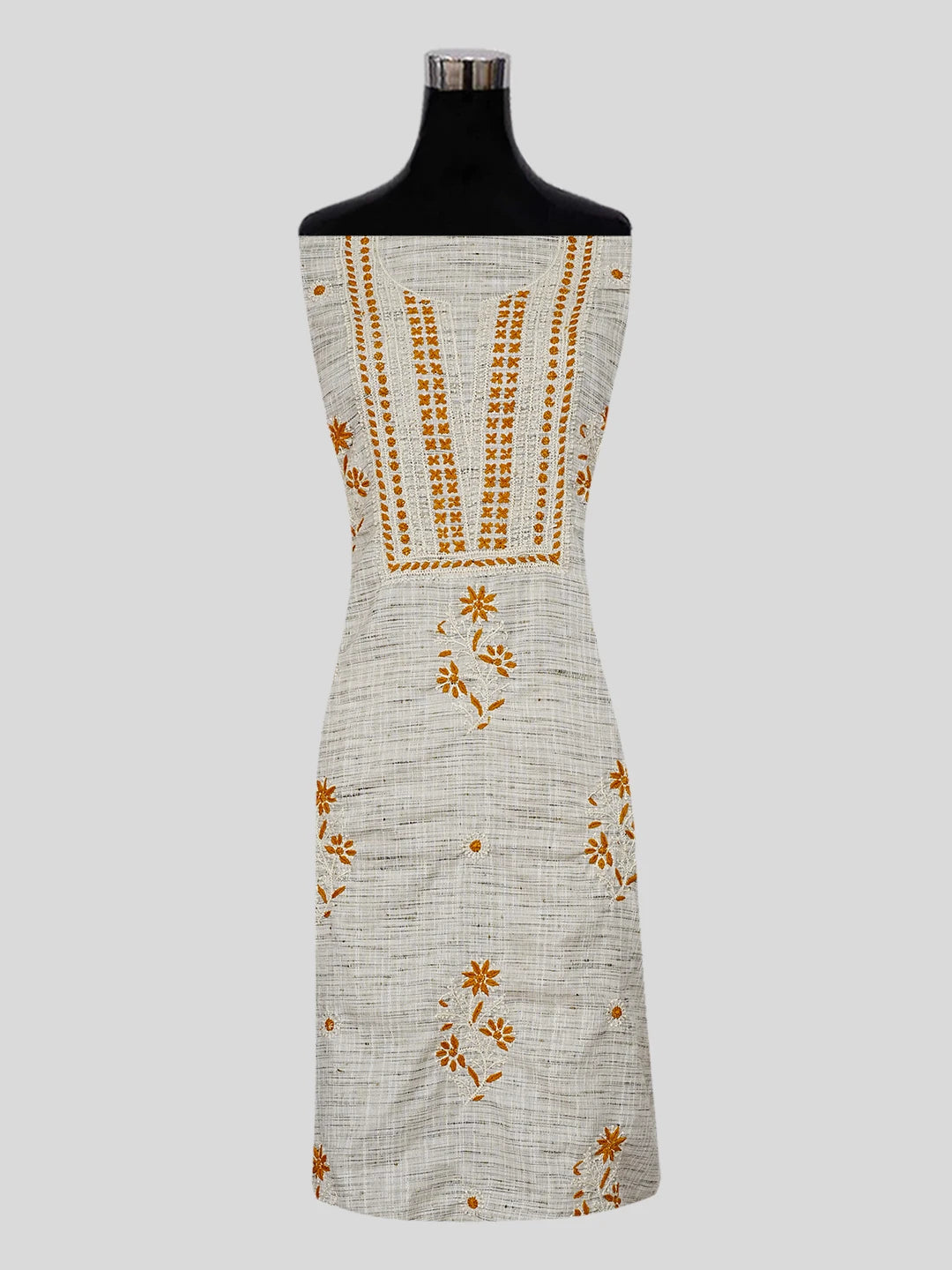Ada Hand Embroidered Fawn Khadi Lucknowi Chikankari Unstitched Kurta Piece 01A349234