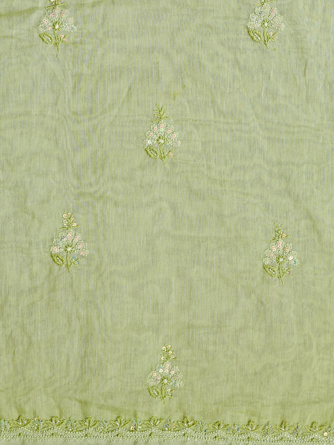 Ada Hand Embroidered Pear Green Chanderi Lucknowi Chikankari Unstitched Kurta Dupatta Set With Sequinned Work 01A477182