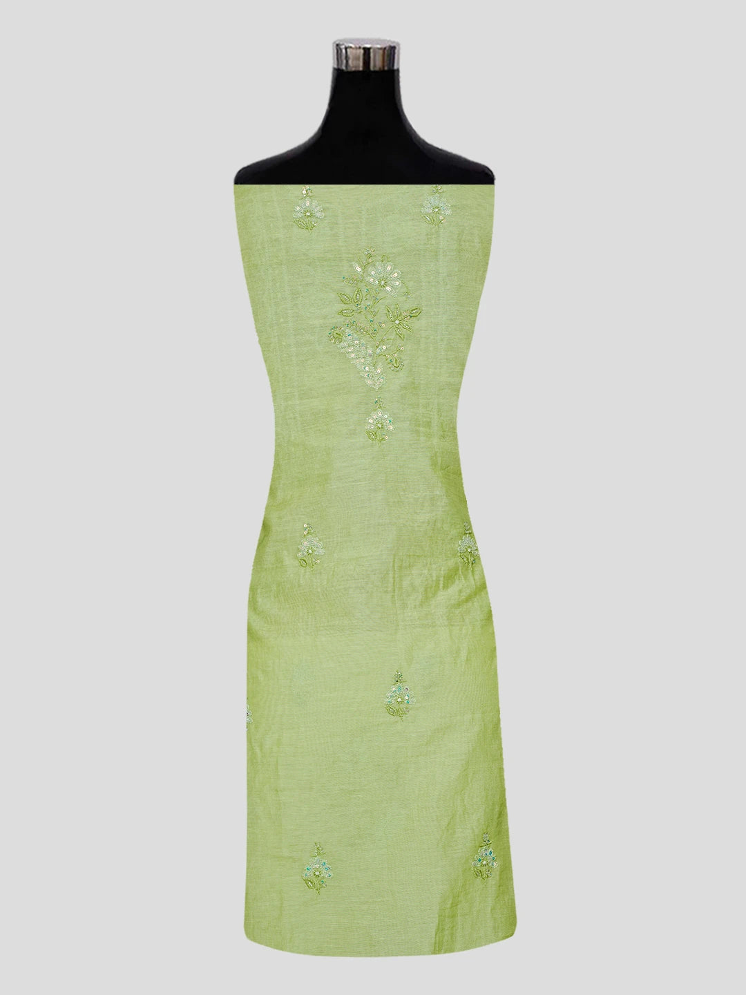 Ada Hand Embroidered Pear Green Chanderi Lucknowi Chikankari Unstitched Kurta Dupatta Set With Sequinned Work 01A477182
