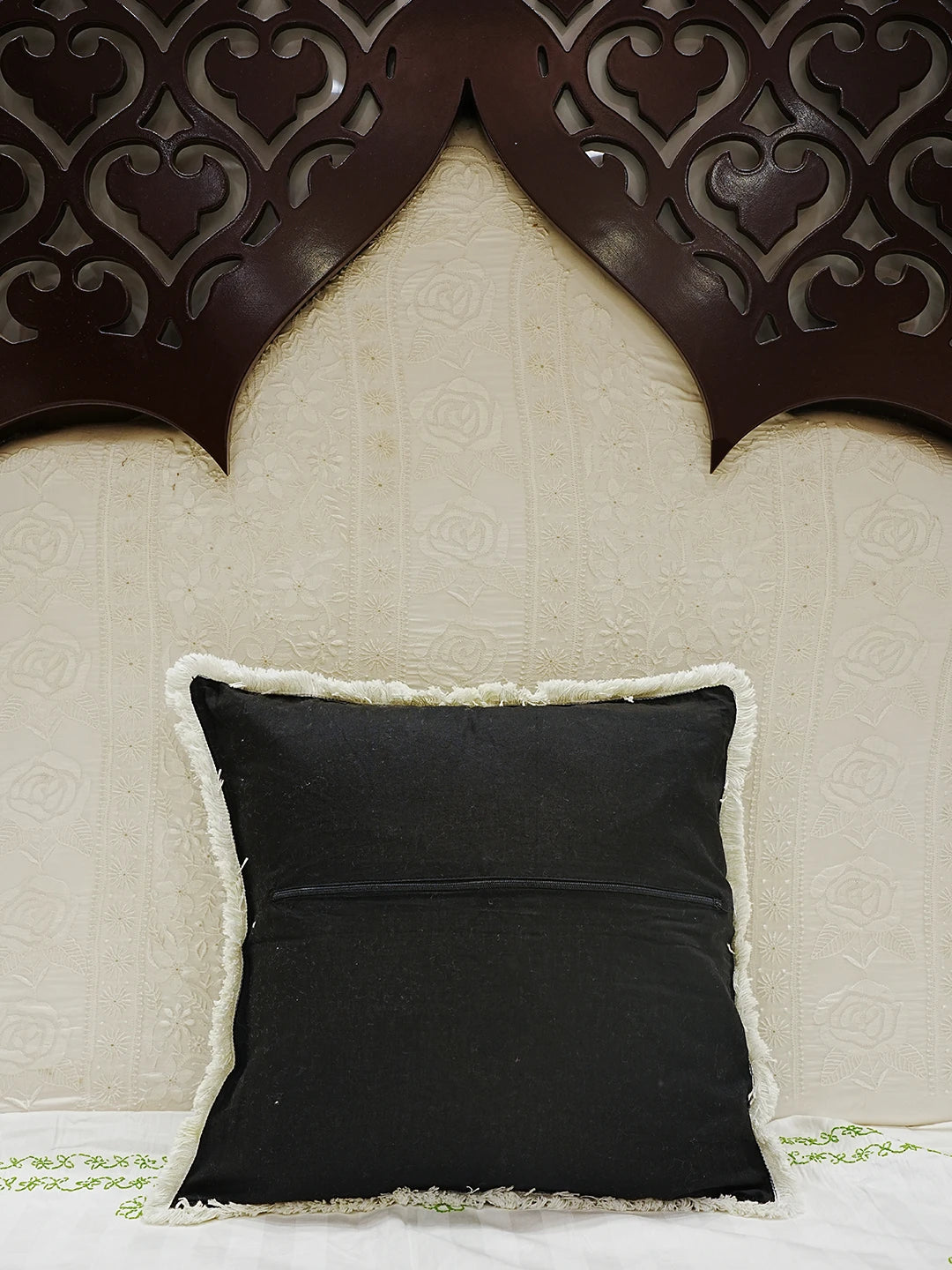 Ada Hand Embroidered Black Cotton Lucknowi Chikankari Cushion Cover 01A502217