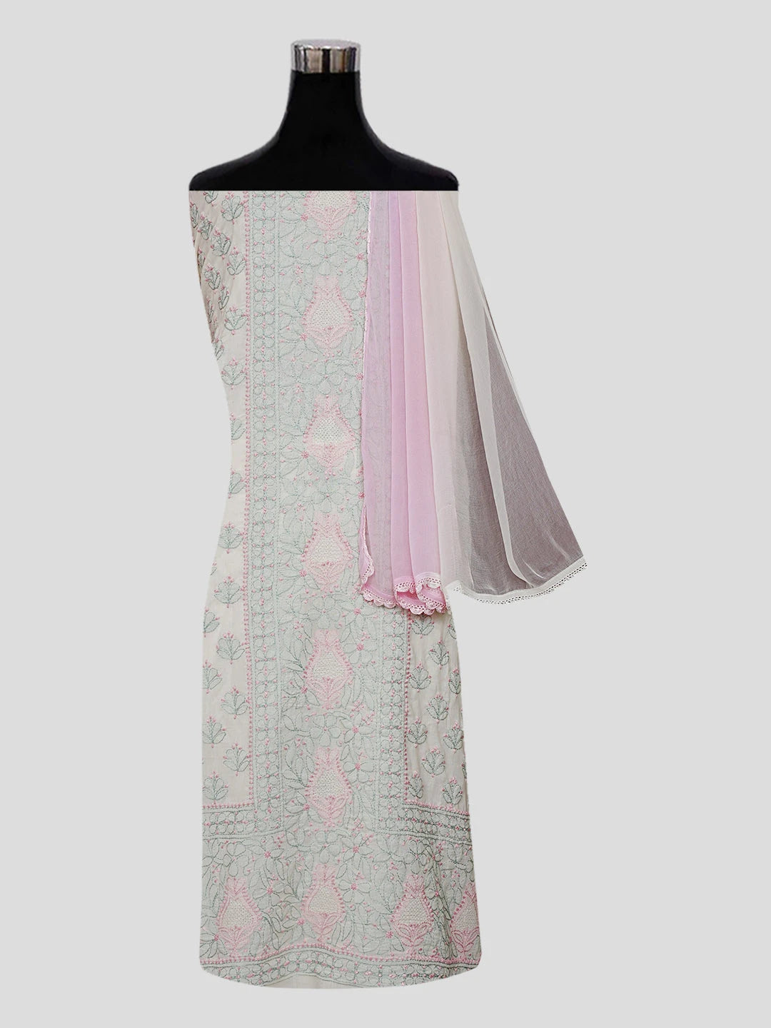 Ada Hand Embroidered Cream Cotton Lucknowi Chikankari Unstitched Suit Piece 01A550442