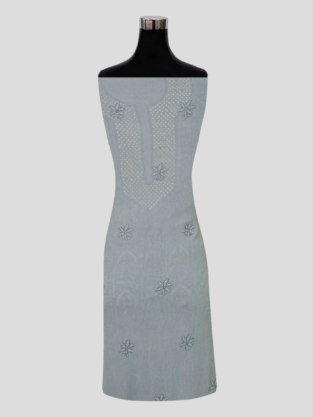 Ada Hand Embroidered Grey Viscose Georgette Lucknowi Chikankari Unstitched Kurta Piece 01A14149
