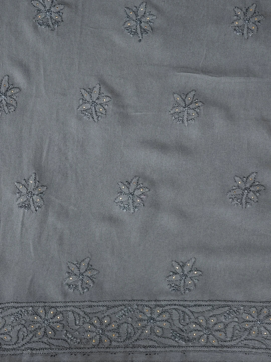 Ada Hand Embroidered Grey Viscose Georgette Lucknowi Chikankari Unstitched Kurta Piece 01A14149